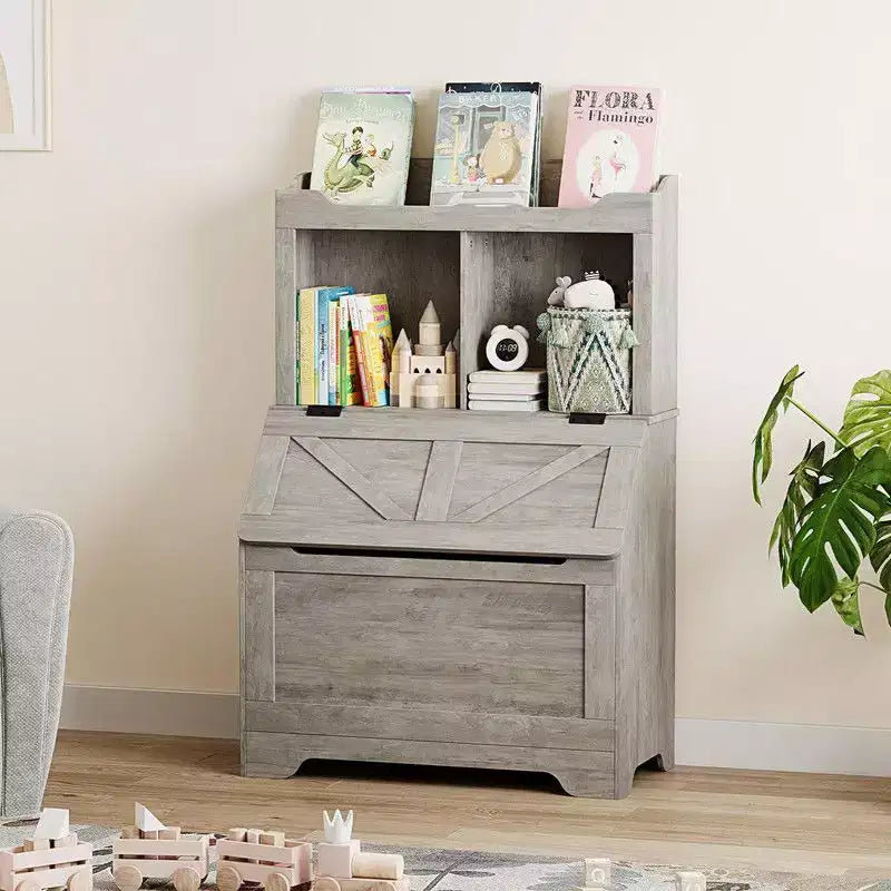 Coolmee Étagère à Livres pour Enfants en Bois de 121,4 cm avec Couvercle Rabattable, Organisateur de Rangement de Jouets pour Garçons et Filles pour Salle de Jeux, Chambre, Crèche et Maternelle
