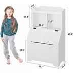 Coolmee Étagère à Livres pour Enfants en Bois de 121,4 cm avec Couvercle Rabattable, Organisateur de Rangement de Jouets pour Garçons et Filles pour Salle de Jeux, Chambre, Crèche et Maternelle