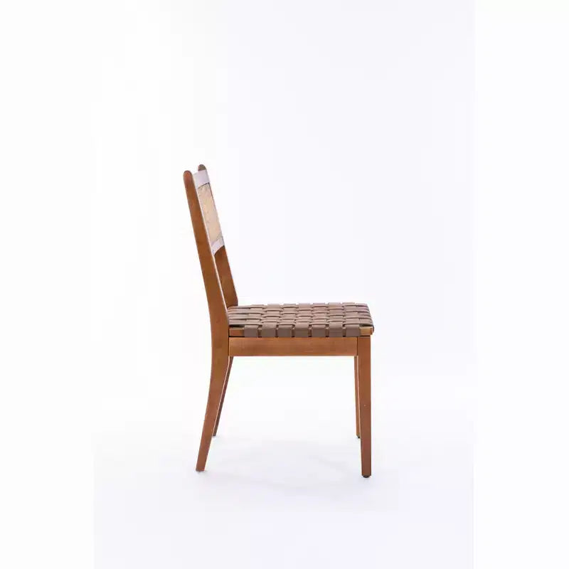 GDFStudio Karter Chaise de salle à manger moderne en bois d'hévéa et similicuir avec dossier en rotin (Lot de 2)