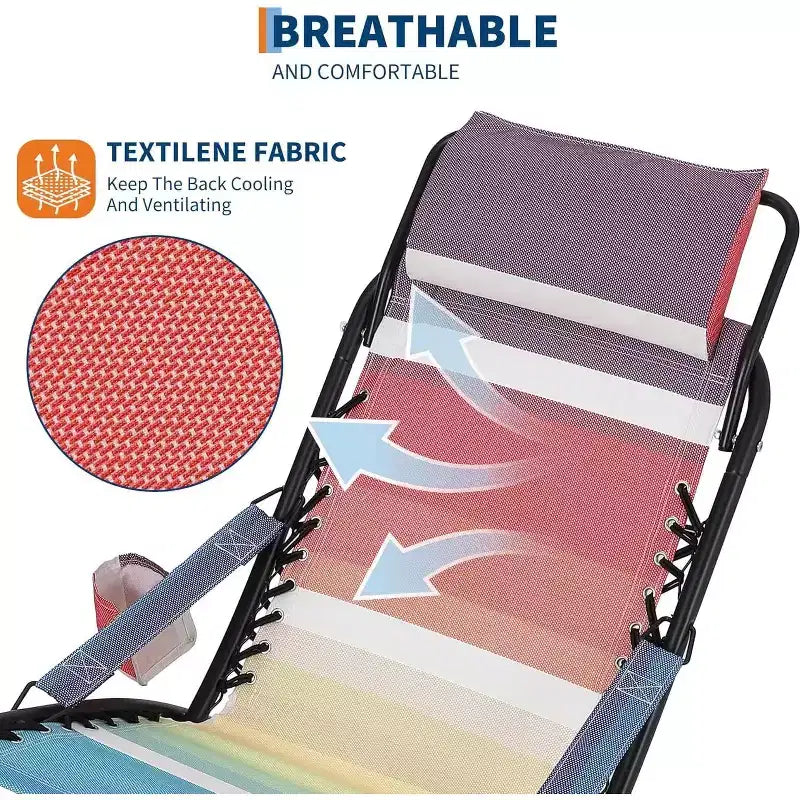 Chaises de plage pour adultes, chaise pliante portable avec appuie-tête et porte-gobelet, chaises de camping pour la plage et le jardin, supporte jusqu'à 113 kg