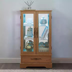 Vitrine en verre éclairée avec étagères réglables - Vitrine élégante à 2 portes et tiroir intégré, ampoule incluse