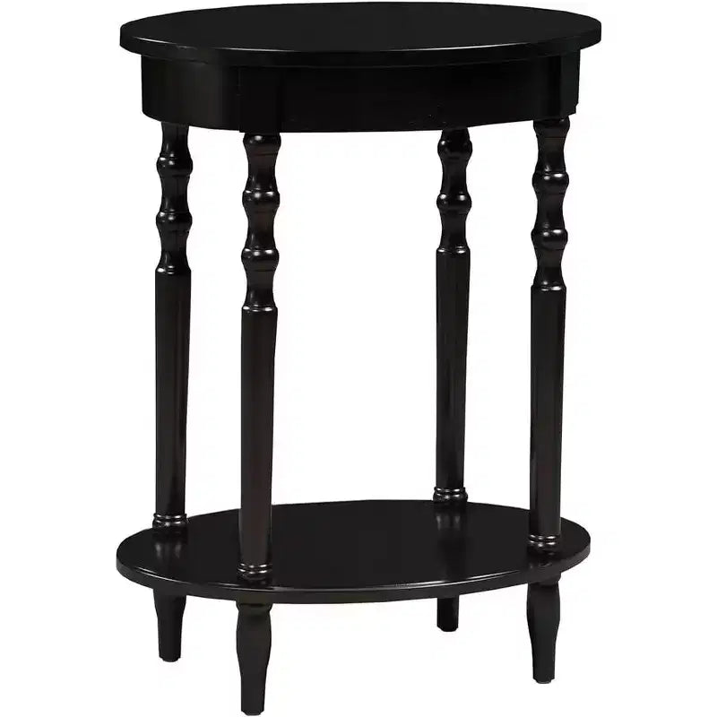 HomeStock Belmont Table d'appoint ovale 52 cm, Table d'appoint traditionnelle en bois massif avec étagère de rangement inférieure pour le salon ou le bureau