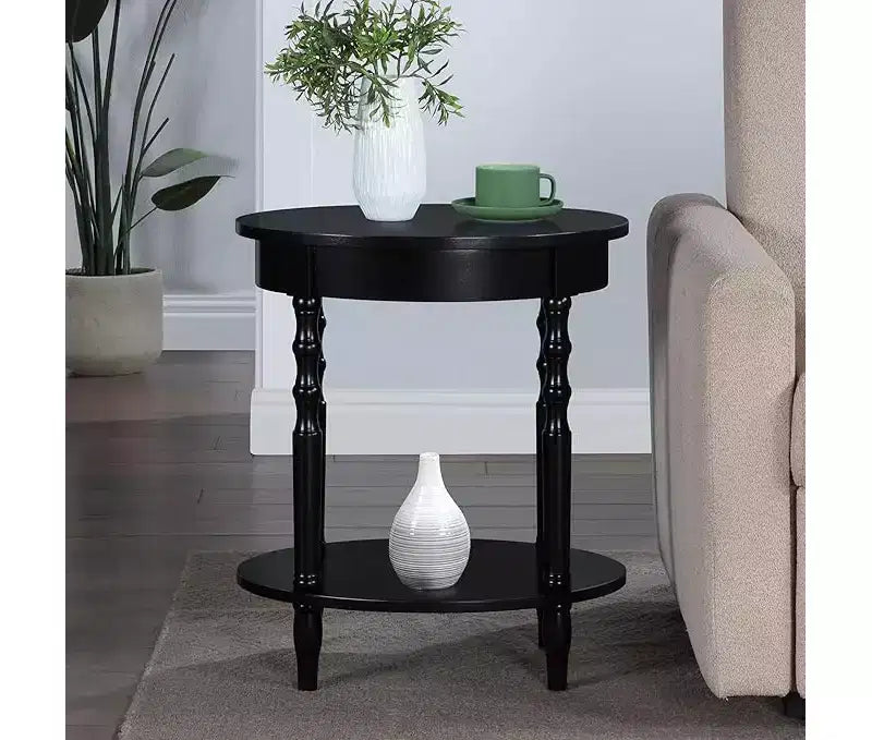 HomeStock Belmont Table d'appoint ovale 52 cm, Table d'appoint traditionnelle en bois massif avec étagère de rangement inférieure pour le salon ou le bureau