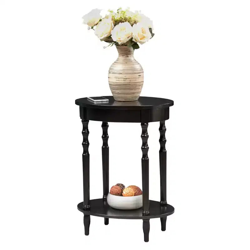 HomeStock Belmont Table d'appoint ovale 52 cm, Table d'appoint traditionnelle en bois massif avec étagère de rangement inférieure pour le salon ou le bureau