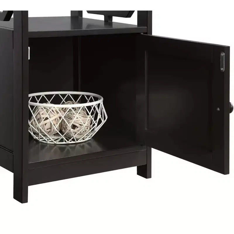 Table d'appoint Belmont HomeStock avec armoire et deux étagères, design octogonal, espace de rangement dissimulé pour magazines et appareils électroniques dans le salon