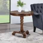 HomeStock Belmont Pedestal End Table Solid Wood Veneer Finish with Turned Body Scroll Feet Traditional Accent Table for Any Room