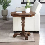 HomeStock Belmont, Table d'appoint avec piedestal, fini placage de bois massif, pied tourné, pieds volutes, table d'appoint traditionnelle pour toute pièce