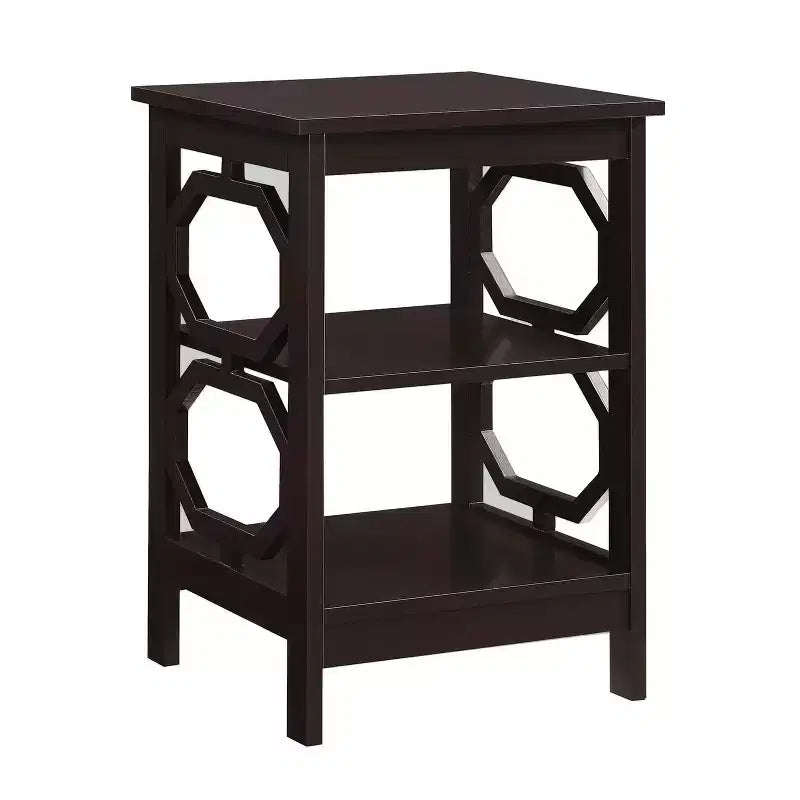 Table d'appoint Belmont de HomeStock avec découpes octogonales et trois étagères, table d'appoint contemporaine élégante pour le rangement et la décoration dans n'importe quelle pièce de la maison