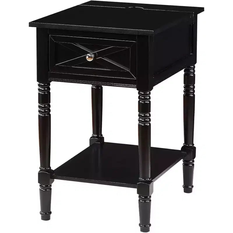 Table d'appoint HomeStock Belmont avec station de charge dissimulée, 2 prises, 2 ports USB, tiroir de rangement et étagère, table d'appoint élégante pour la maison