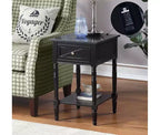 Table d'appoint HomeStock Belmont avec station de charge dissimulée, 2 prises, 2 ports USB, tiroir de rangement et étagère, table d'appoint élégante pour la maison