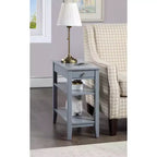 HomeStock Belmont End Table with Smooth Drawer, Nickel Knob and Three Tier Storage Shelving, Transitional Side Table for Living Room or Office