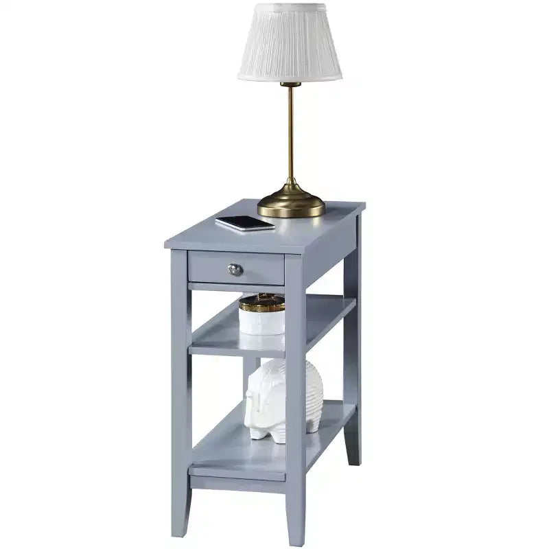 Table d'appoint Belmont HomeStock avec tiroir coulissant, bouton nickel et trois étagères de rangement, table d'appoint de style transitionnel pour salon ou bureau