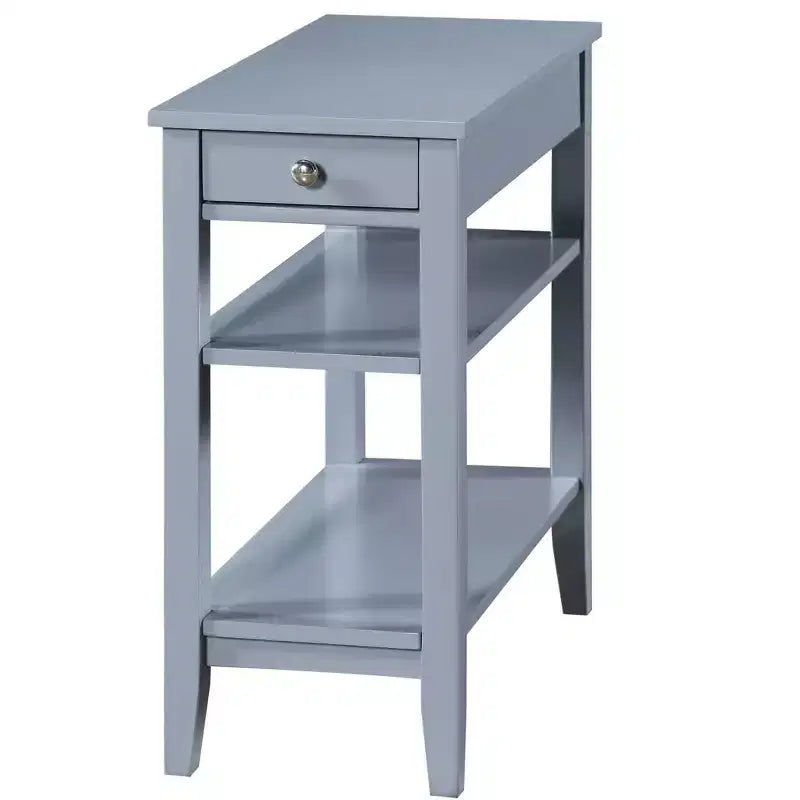 Table d'appoint Belmont HomeStock avec tiroir coulissant, bouton nickel et trois étagères de rangement, table d'appoint de style transitionnel pour salon ou bureau