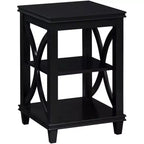 Table d'appoint HomeStock Belmont avec côtés en X doux et deux étagères, en bois d'hévéa massif avec placage de chêne pour le rangement du salon