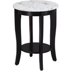 Table d'appoint Belmont avec tiroir et tablette coulissante HomeStock, plateau élégant en faux marbre avec finition noire, table de rangement stylée pour le salon