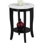 Table d'appoint Belmont avec tiroir et tablette coulissante HomeStock, plateau élégant en faux marbre avec finition noire, table de rangement stylée pour le salon