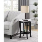 Table d'appoint Belmont avec tiroir et tablette coulissante HomeStock, plateau élégant en faux marbre avec finition noire, table de rangement stylée pour le salon