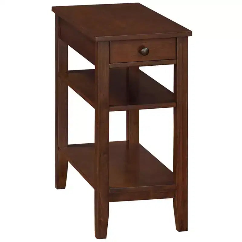 Table d'appoint HomeStock Belmont avec tiroir, station de charge intégrée, ports USB et trois étagères, table d'appoint moderne pour le rangement à domicile