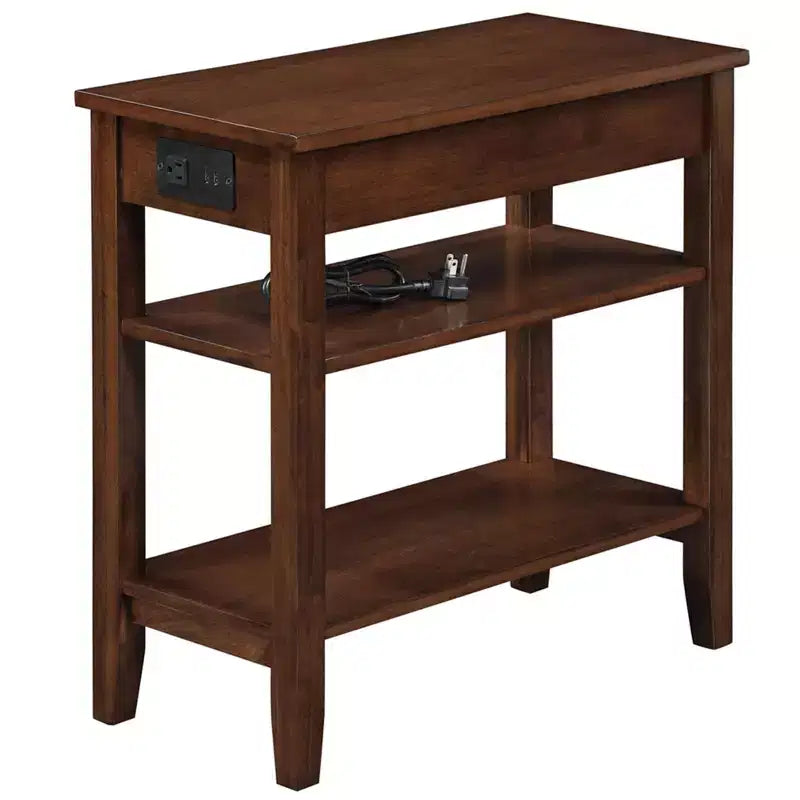 Table d'appoint HomeStock Belmont avec tiroir, station de charge intégrée, ports USB et trois étagères, table d'appoint moderne pour le rangement à domicile