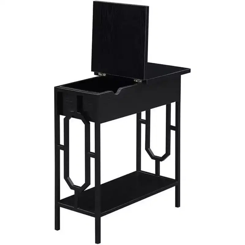 Table d'appoint relevable HomeStock Belmont avec station de recharge dissimulée, deux prises, deux ports USB et compartiment de rangement caché