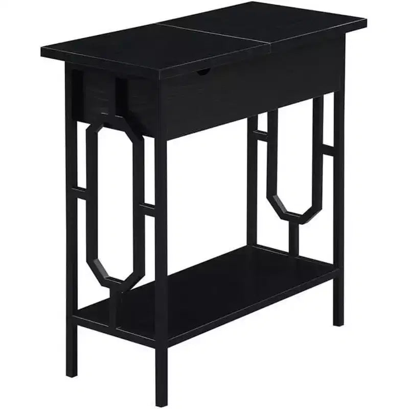 Table d'appoint relevable HomeStock Belmont avec station de recharge dissimulée, deux prises, deux ports USB et compartiment de rangement caché