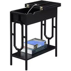 Table d'appoint relevable HomeStock Belmont avec station de recharge dissimulée, deux prises, deux ports USB et compartiment de rangement caché