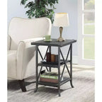 HomeStock Belmont End Table with Spacious Top, Open Bottom Shelf, Powder Coated Metal Frame and Rustic Modern Design