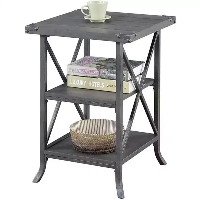 Table d'appoint Belmont de HomeStock avec plateau spacieux, étagère inférieure ouverte, cadre en métal thermolaqué et design rustique moderne