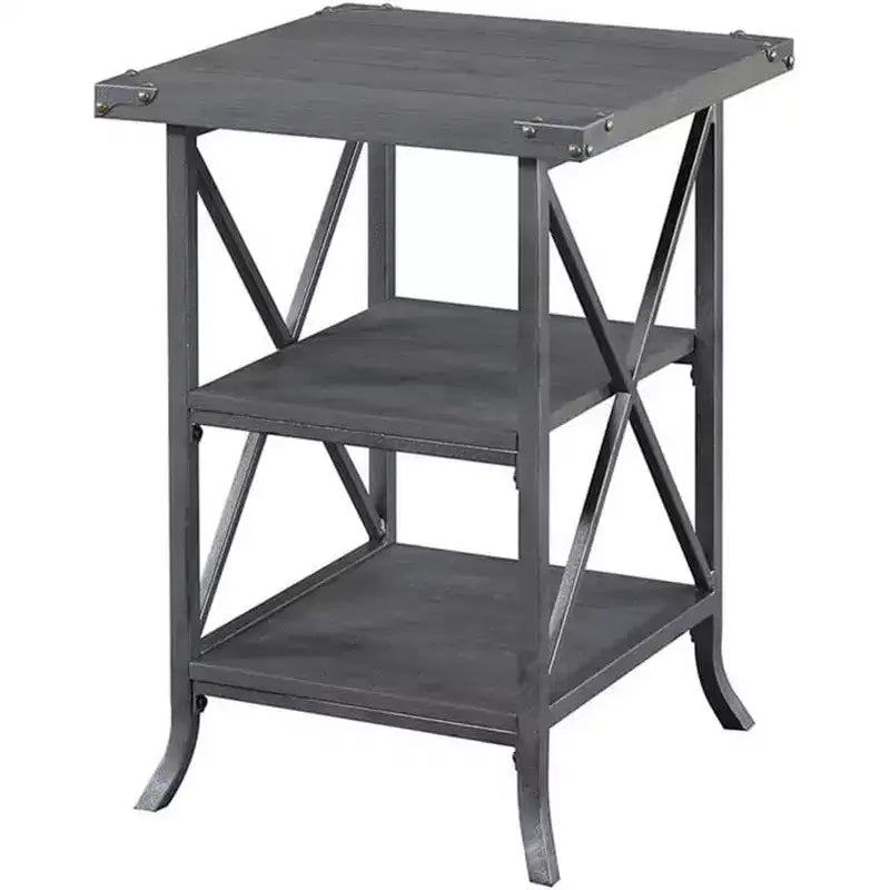 Table d'appoint Belmont de HomeStock avec plateau spacieux, étagère inférieure ouverte, cadre en métal thermolaqué et design rustique moderne
