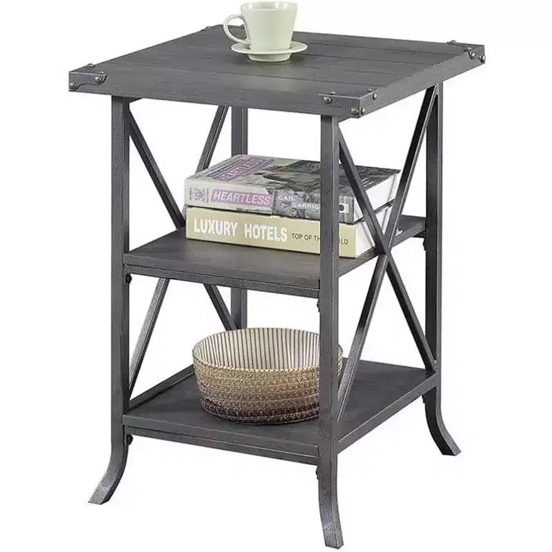 Table d'appoint Belmont de HomeStock avec plateau spacieux, étagère inférieure ouverte, cadre en métal thermolaqué et design rustique moderne
