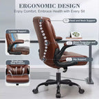 Chaise de bureau KERDOM, chaise de bureau en cuir PU pivotante avec hauteur réglable, marron