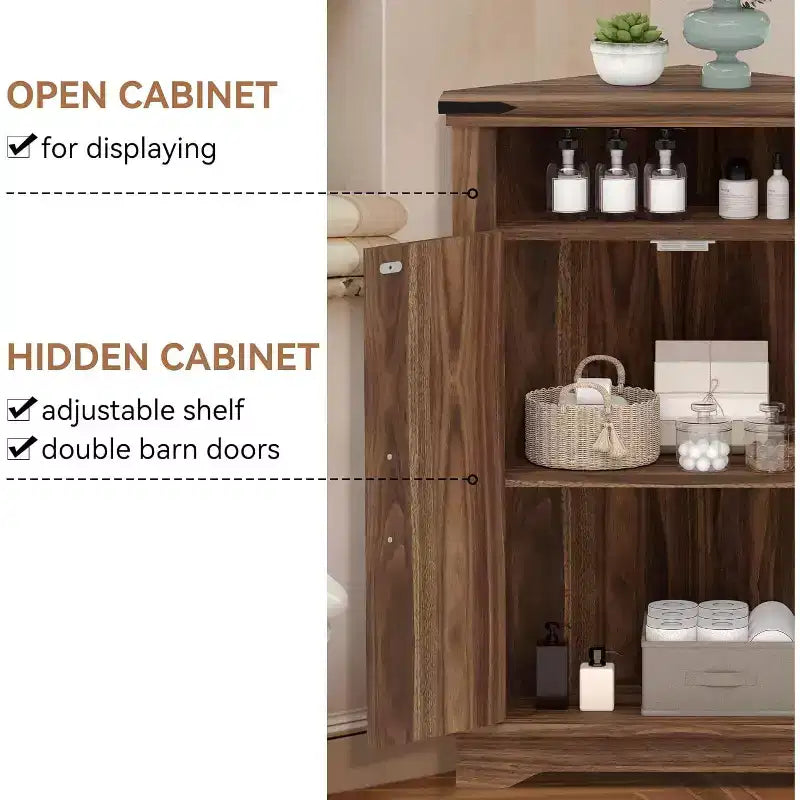 Meuble de Salle de Bain de Ferme avec Rangement Petit Meuble d'Angle avec Portes Coulissantes et Étagère Réglable pour Petits Espaces, Cuisine, Salon
