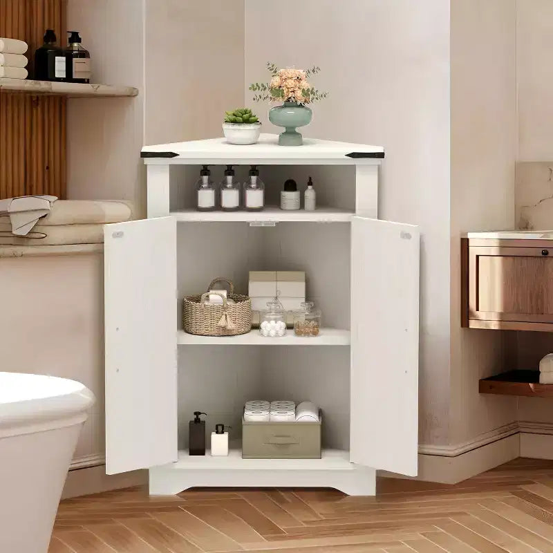 Meuble de Salle de Bain de Ferme avec Rangement Petit Meuble d'Angle avec Portes Coulissantes et Étagère Réglable pour Petits Espaces, Cuisine, Salon