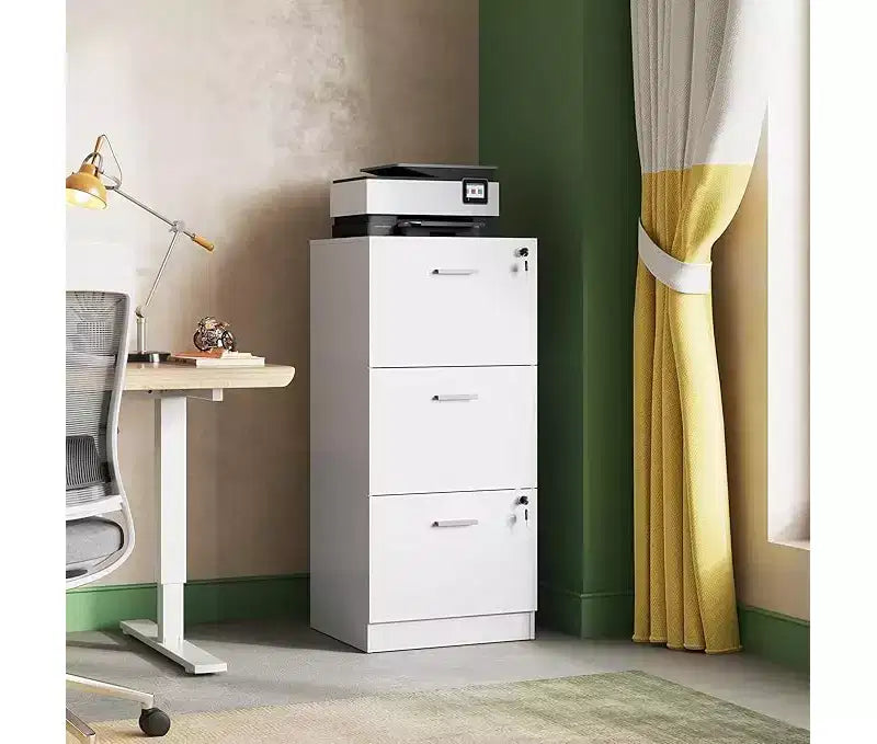 Meuble de classement vertical GALAXHERO à 3 tiroirs en bois avec serrure - Rangement pour bureau à domicile et support d'imprimante pour formats lettre/A4