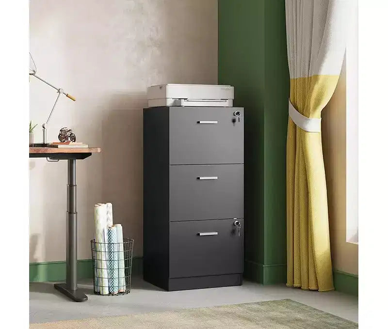 Meuble de classement vertical GALAXHERO à 3 tiroirs en bois avec serrure - Rangement pour bureau à domicile et support d'imprimante pour formats lettre/A4