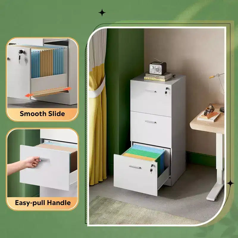 Meuble de classement vertical GALAXHERO à 3 tiroirs en bois avec serrure - Rangement pour bureau à domicile et support d'imprimante pour formats lettre/A4