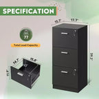 Meuble de classement vertical GALAXHERO à 3 tiroirs en bois avec serrure - Rangement pour bureau à domicile et support d'imprimante pour formats lettre/A4