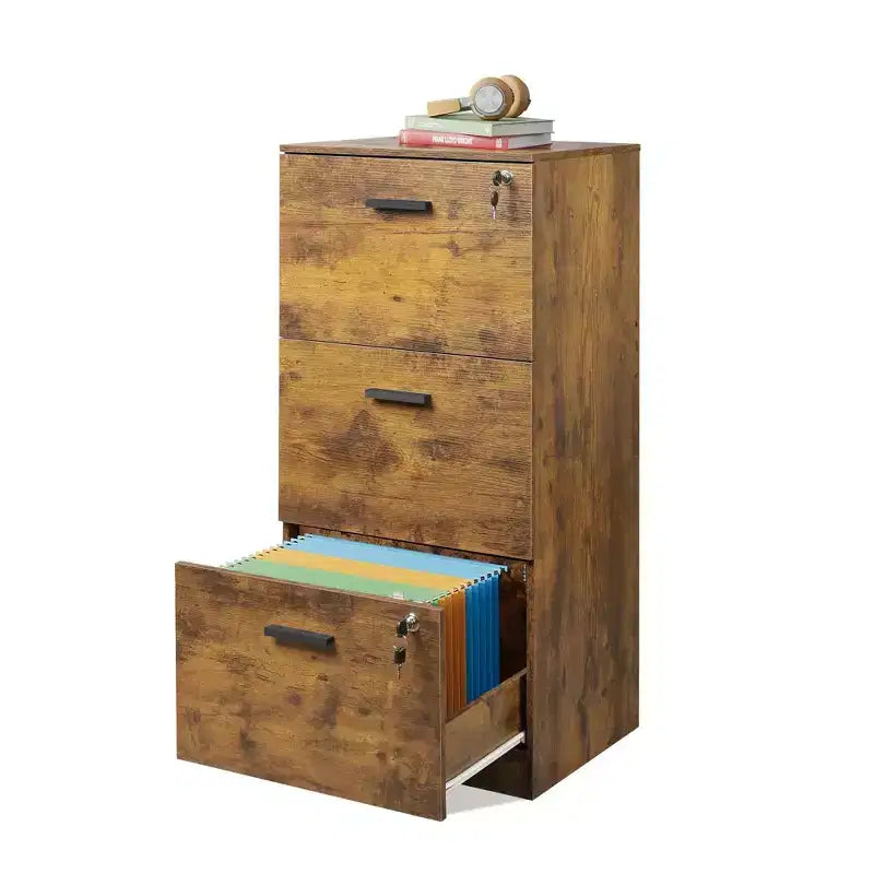 Meuble de classement vertical GALAXHERO à 3 tiroirs en bois avec serrure - Rangement pour bureau à domicile et support d'imprimante pour formats lettre/A4