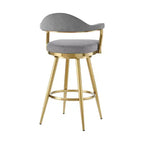 Chaise de bar pivotante HomeRoots de 30 po de hauteur, dossier bas, en tissu gris et or et acier inoxydable