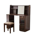 Coiffeuse Homy Casa avec miroir LED, rangement et tabouret pour chambre ou dressing, Noyer