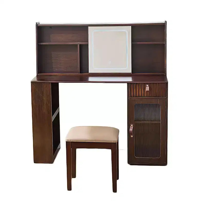 Coiffeuse Homy Casa avec miroir LED, rangement et tabouret pour chambre ou dressing, Noyer
