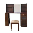 Coiffeuse Homy Casa avec miroir LED, rangement et tabouret pour chambre ou dressing, Noyer