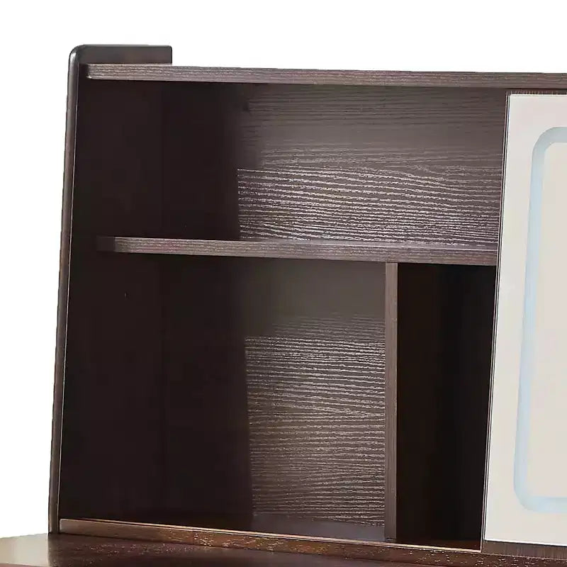 Coiffeuse Homy Casa avec miroir LED, rangement et tabouret pour chambre ou dressing, Noyer