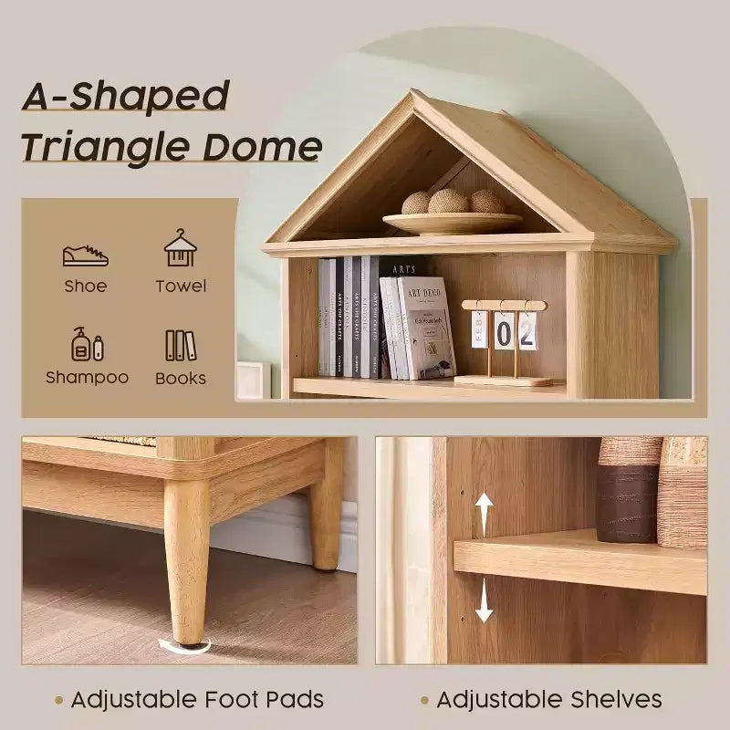 Étagère à livres avec tablettes réglables, grande étagère de rangement de 75,9 pouces de hauteur, bibliothèque à 5 niveaux avec étagères ouvertes et dessus triangulaire
