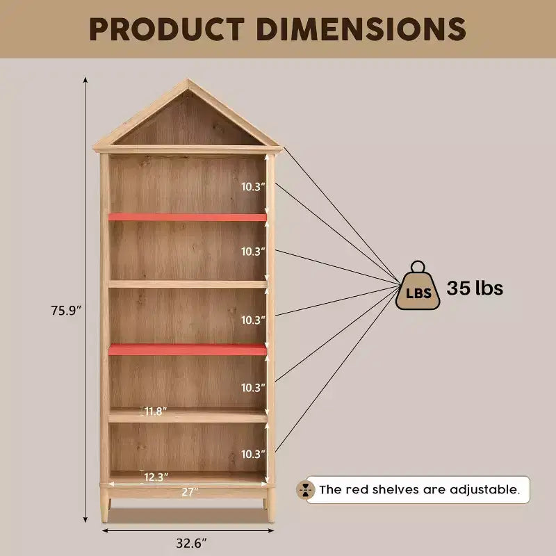 Étagère à livres avec tablettes réglables, grande étagère de rangement de 75,9 pouces de hauteur, bibliothèque à 5 niveaux avec étagères ouvertes et dessus triangulaire