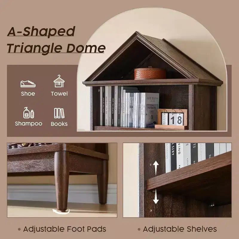 Étagère à livres avec tablettes réglables, grande étagère de rangement de 75,9 pouces de hauteur, bibliothèque à 5 niveaux avec étagères ouvertes et dessus triangulaire