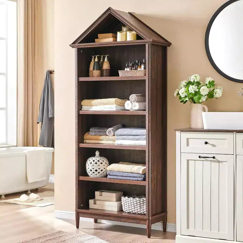 Étagère à livres avec tablettes réglables, grande étagère de rangement de 75,9 pouces de hauteur, bibliothèque à 5 niveaux avec étagères ouvertes et dessus triangulaire