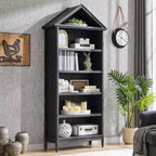 Étagère à livres avec tablettes réglables, grande étagère de rangement de 75,9 pouces de hauteur, bibliothèque à 5 niveaux avec étagères ouvertes et dessus triangulaire