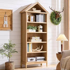 Étagère à livres avec tablettes réglables, grande étagère de rangement de 75,9 pouces de hauteur, bibliothèque à 5 niveaux avec étagères ouvertes et dessus triangulaire