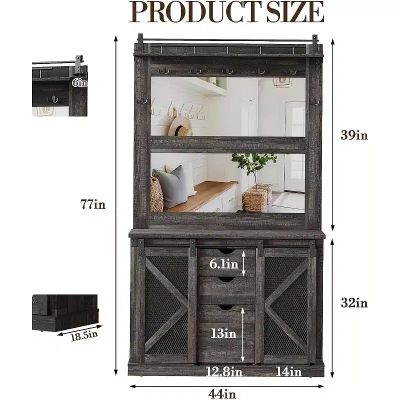 COZONY Arbre d'entrée 5-en-1 avec rangement à chaussures, support latéral réglable, porte-manteau et coiffeuse, design d'angle pour couloir, salon, buanderie